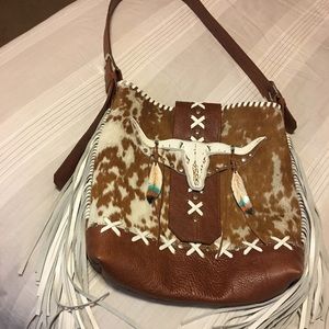 Gorgeous skull longhorn leather bag